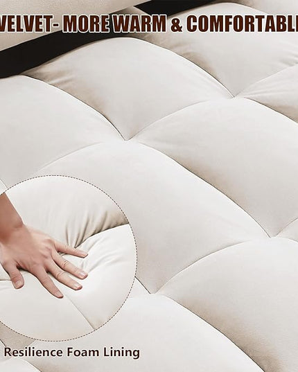 3 in 1 Loveseat Sofa Bed, Pull Out Couch Sleeper with Storage, Full Size Velvet Convertible Chair with 2 Pockets & 2 Pillows for Living Room, White - LeafyLoom
