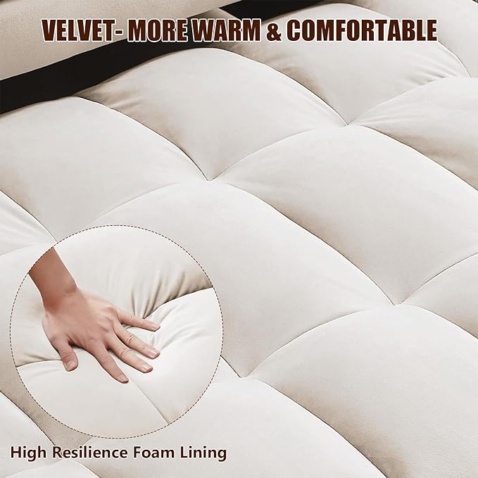 3 in 1 Loveseat Sofa Bed, Pull Out Couch Sleeper with Storage, Full Size Velvet Convertible Chair with 2 Pockets & 2 Pillows for Living Room, White - LeafyLoom