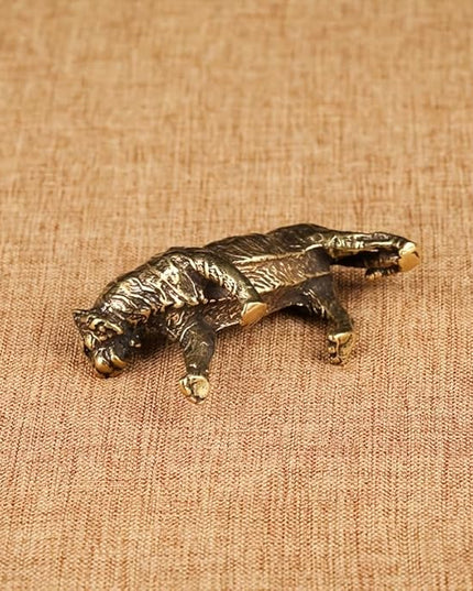 Vintage Solid Brass Big Tiger Figurine - Majestic Desk Decor for Collectors - Perfect Home or Office Accent(Big Tiger) - LeafyLoom