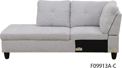 3-Piece L Shape Sectional Sofa with Right Chaise, Storage Ottoman and 2 Cupholders, Modern Flannel Couch w/Button Tufted Backrest, for Living Room, Office, Apartment, Grey White, 97inch - LeafyLoom