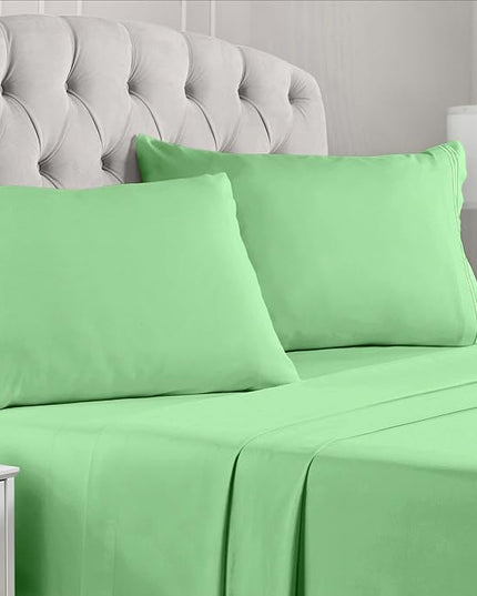 Mellanni California King Sheets Set - 4 PC Iconic Collection Bedding Sheets & Pillowcases - Hotel Luxury, Extra Soft, Cooling Bed Sheets - Deep Pocket up to 16 inch (Cal King, Pistachio) - LeafyLoom
