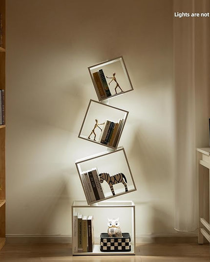 Bookshelf, 4-Tier Bookshelves, 49.2" Tall White Bookshelf, Book Shelf, Bookcase, Modern Book Storage, Storage Shelves for CDs/Books/Home Decor, Display Shelf for Living Room, Bedroom, Office - LeafyLoom