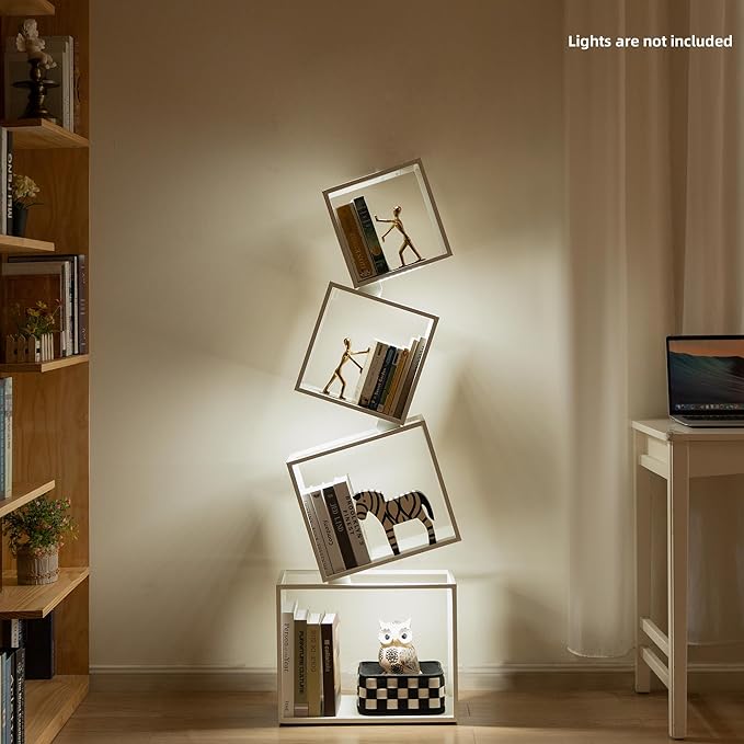 Bookshelf, 4-Tier Bookshelves, 49.2" Tall White Bookshelf, Book Shelf, Bookcase, Modern Book Storage, Storage Shelves for CDs/Books/Home Decor, Display Shelf for Living Room, Bedroom, Office - LeafyLoom