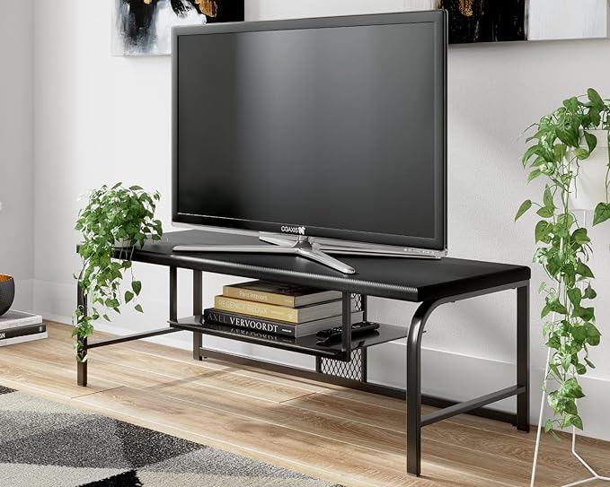 Signature Design by Ashley Lynxtyn TV Stand with Convenient Cord Management Fits TVs up to 48", Black - LeafyLoom