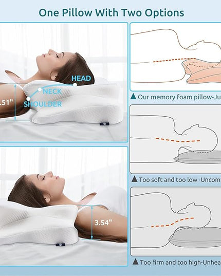 DONAMA Cervical Pillow for Neck and Shoulder,Contour Memory Foam Pillow,Ergonomic Neck Support Pillow for Side Back Stomach Sleepers with Pillowcase - LeafyLoom