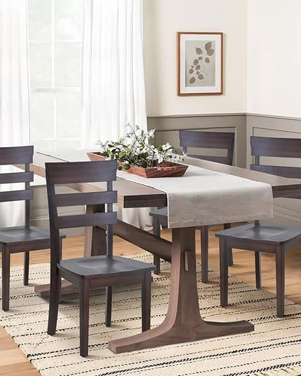 COLAMY Wooden Dining Chairs Set of 4, Ladder High Back Kitchen Side Chair, Farmhouse Armless Dining Room Chairs with Adjustable Foot Pegs, Cherry - LeafyLoom