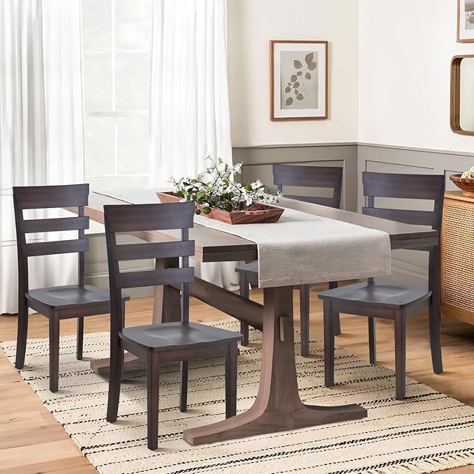 COLAMY Wooden Dining Chairs Set of 4, Ladder High Back Kitchen Side Chair, Farmhouse Armless Dining Room Chairs with Adjustable Foot Pegs, Cherry - LeafyLoom