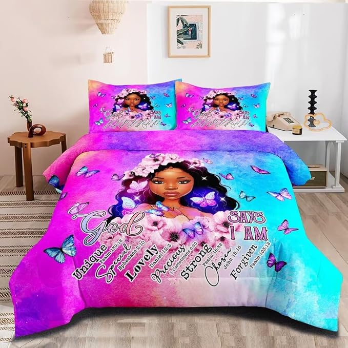 Black Girl Comforter Set Twin,Black Girl Magic Bedding Set,You are Beautiful Lady Bed Bedroom Set,African American Girl Inspirational Quotes Comforter Set - LeafyLoom