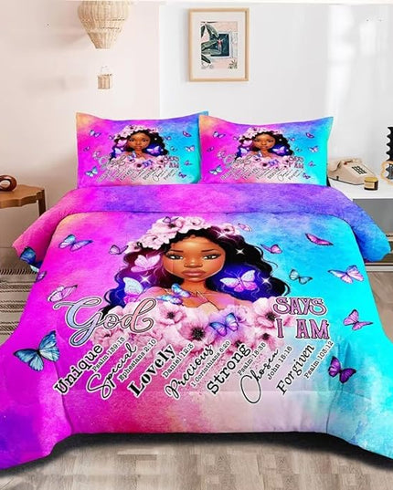 Black Girl Comforter Set Full,Black Girl Magic Bedding Set,You are Beautiful Lady Bed Bedroom Set,African American Girl Inspirational Quotes Comforter Set - LeafyLoom