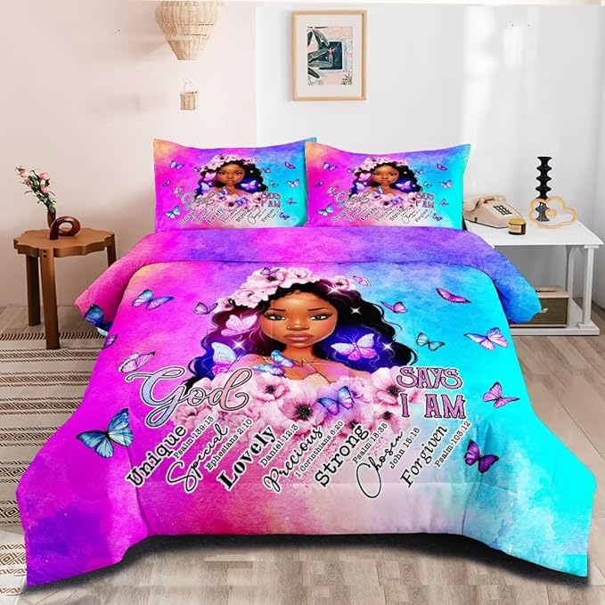 Black Girl Comforter Set Full,Black Girl Magic Bedding Set,You are Beautiful Lady Bed Bedroom Set,African American Girl Inspirational Quotes Comforter Set - LeafyLoom