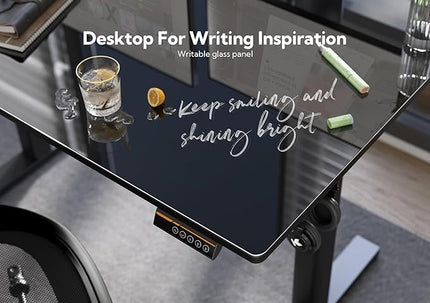 Glass Standing Desk, Small Electric Standing Desk Adjustable Height, 40 Inch Adjustable Stand Up Desk, Quick Install Home Office Computer Desk, Black - LeafyLoom