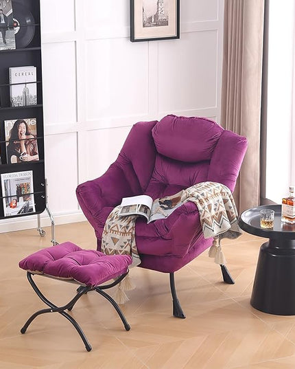 LITA Lazy Chair with Ottoman, Modern Accent Leisure Upholstered Sofa Chair, Contemporary Lounge Reading Chair with Armrests and a Side Pocket for Living Room, Bedroom & Small Space - LeafyLoom
