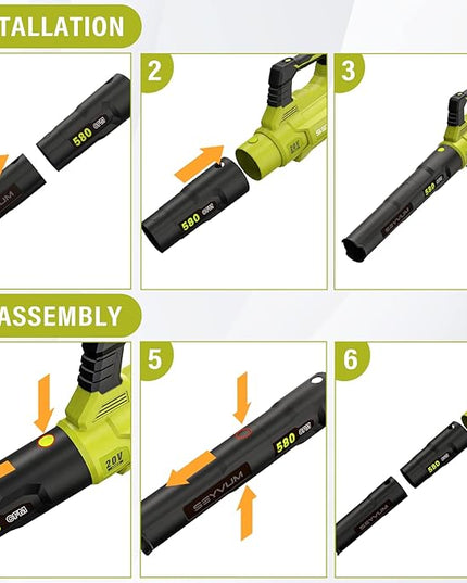 SEYVUM 580CFM MAX Leaf Blower Cordless with 5.0 Battery & Fast Charger, 3-Speed Dial 20V Electric Leaf Blower for Lawn Care, Battery Powered Leaf Blower Lightweight for Patio, Yard, Snow - LeafyLoom