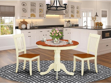 East West Furniture ANDA3-BMK-W Antique 3 Piece Kitchen Set for Small Spaces Contains a Round Table with Pedestal and 2 Dining Room Chairs, 36x36 Inch - LeafyLoom