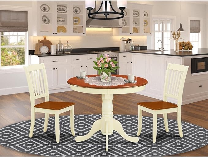 East West Furniture ANDA3-BMK-W Antique 3 Piece Kitchen Set for Small Spaces Contains a Round Table with Pedestal and 2 Dining Room Chairs, 36x36 Inch - LeafyLoom