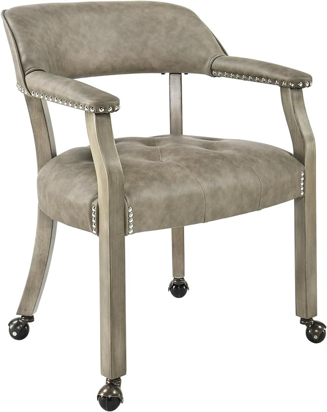 Dining Chairs with Casters and Arms, Large Rolling Dining Chairs with Wheels, Solid Wood Boss Caption's Chairs Office Desk Chairs, 26" D x25.2 W x 31.5" H, Soft Light Grey PU SY-1318-UA - LeafyLoom