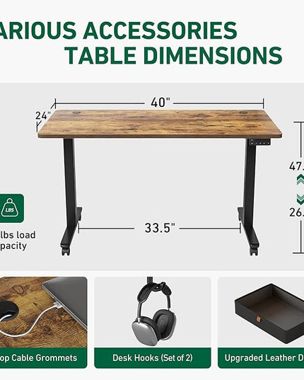 FEZIBO 40 x 24 Inches Standing Desk with Drawer, Adjustable Height Electric Stand up Desk with Storage, Sit Stand Home Office Desk, Ergonomic Computer Desk, Rustic Brown - LeafyLoom