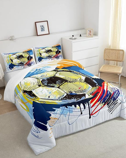 Erosebridal Soccer Twin Comforter Set for Boys Soccer Bedding Set Kids Sports Football Down Comforter for Girls Teen Room Decor Colorful Hip Hop Graffiti Quilt Duvet Insert 1 Pillow Case - LeafyLoom