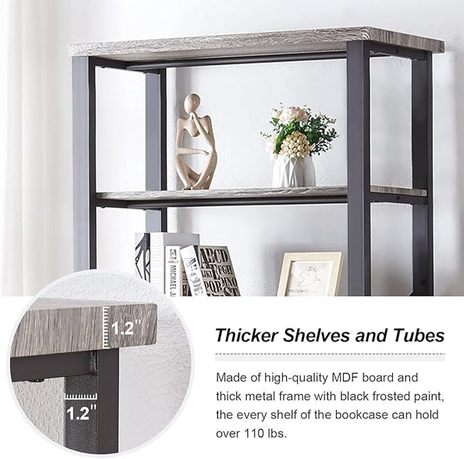 HOMBAZAAR Bookshelf, 6-Tier Vintage Industrial Book Shelf, Rustic Wood and Metal Bookcase and Bookshelves, Free Standing Storage Large Bookshelf for Living Room, Bedroom and Kitchen, Grey Oak - LeafyLoom