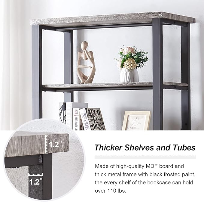 HOMBAZAAR Bookshelf, 6-Tier Vintage Industrial Book Shelf, Rustic Wood and Metal Bookcase and Bookshelves, Free Standing Storage Large Bookshelf for Living Room, Bedroom and Kitchen, Grey Oak - LeafyLoom