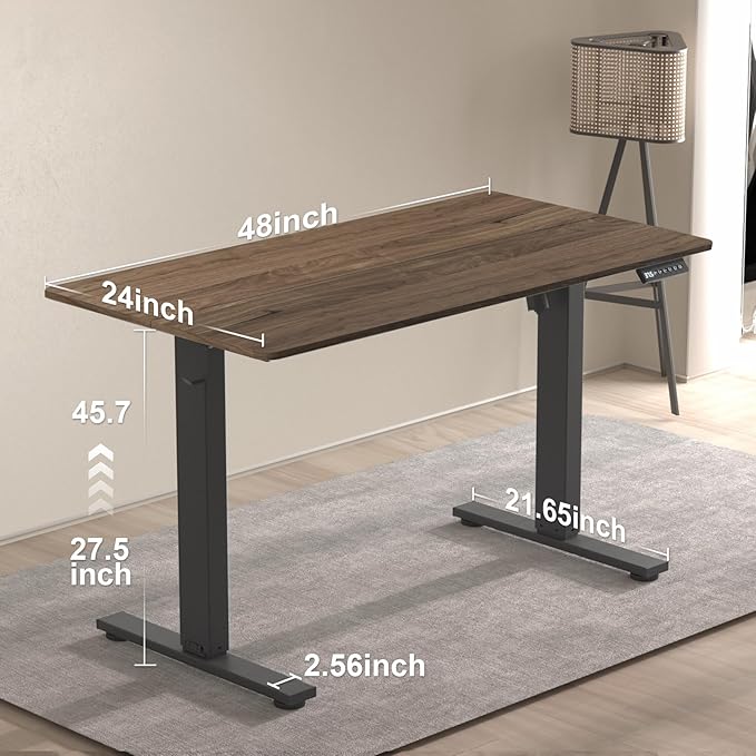 48 * 24 Inches Electric Standing Desk, Adjustable Height Sit Stand Up Desk with 3 Memory Presets, Motorized Home Office Computer Gaming Workstation Desk, Espresso - LeafyLoom