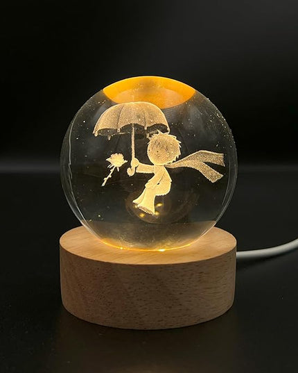 3D Little Prince Crystal Ball Light - LED Night Light for Kids, Home Decor, Kids Gift for Teens, Boys and Girls - LeafyLoom