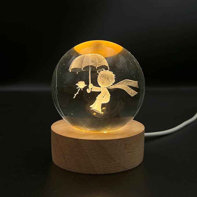 3D Little Prince Crystal Ball Light - LED Night Light for Kids, Home Decor, Kids Gift for Teens, Boys and Girls - LeafyLoom