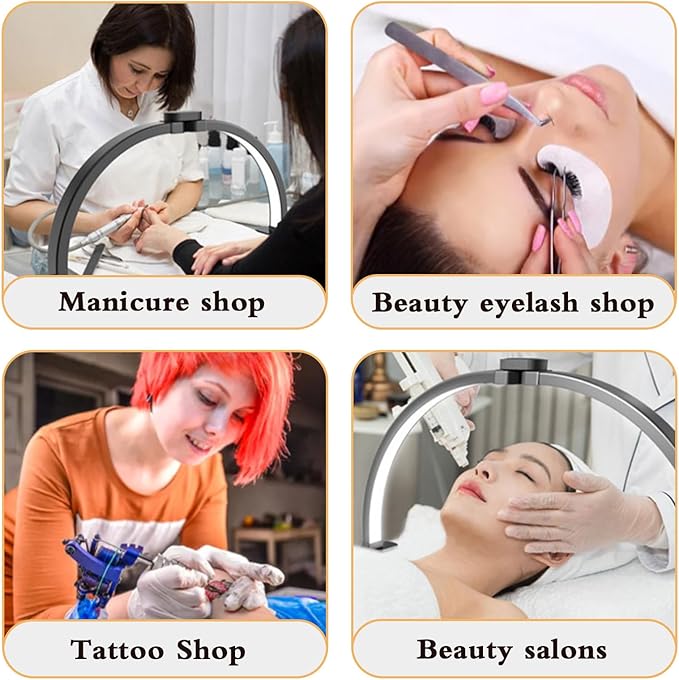 Half Moon Light for Nail Desk Foldable 3000-6500k Lash Light Nail Tech Lamp for Desk with Phone Holder for lash Extension Led Light for Nails tech Stepless Dimming (Black, 23in) - LeafyLoom