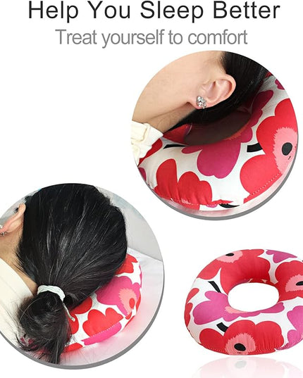 Ear Piercing Pillow for Side Sleeping, CHN Pillow with Hole for Side Sleepers Ear Pain Inflammation Pressure Sores O-Shaped Donut Guard Red Flower - LeafyLoom