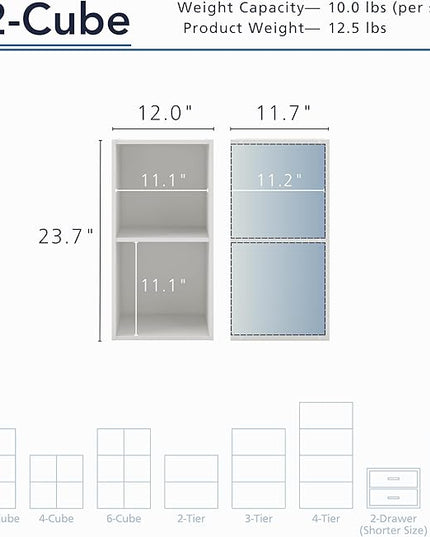 Apexa 2 Cube Storage Organizer Shelves, Stackable Wood Bookcase Fits Cubby Bins for Organization, Dorm Teen Room Decor & Home Office, White - LeafyLoom