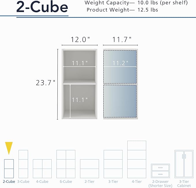 Apexa 2 Cube Storage Organizer Shelves, Stackable Wood Bookcase Fits Cubby Bins for Organization, Dorm Teen Room Decor & Home Office, White - LeafyLoom