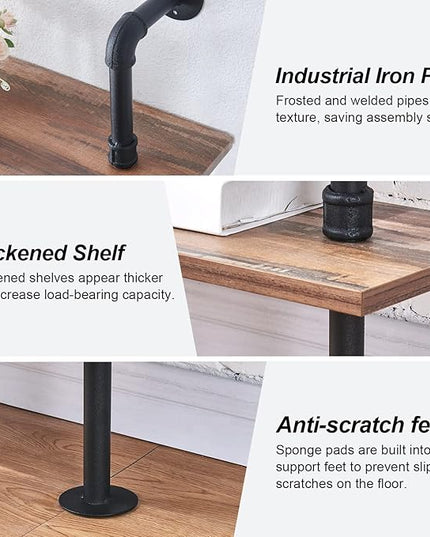 HOMBAZAAR Industrial Bookshelf, 7-Tier Industrial Pipe Bookshelf, Wall Mounted Ladder Shelves with Metal Frame for Home Office, Living Room, Oak Brown - LeafyLoom