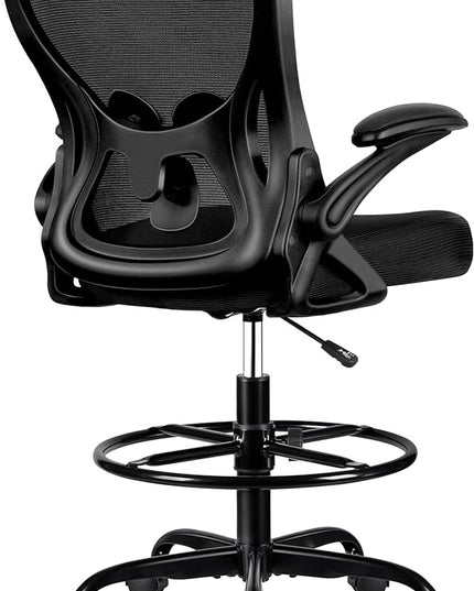 Drafting Chair, Tall Office Chair Ergonomic Standing Desk chair, Lumbar Support Computer Chair Swivel Task Rolling Chair with Adjustable Flip-up Armrests & Foot Ring (Black) - LeafyLoom