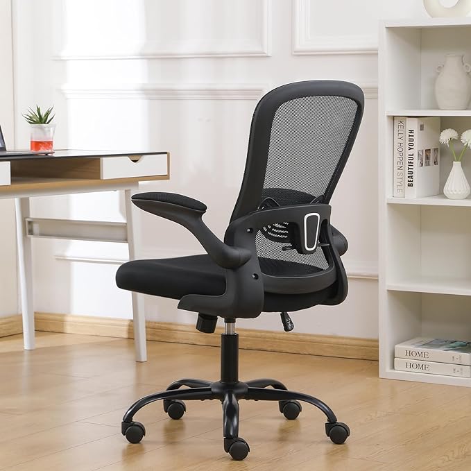 Office Chair Computer Chair with Flip Up Armrests Breathable Mesh Chair Lumbar Support Comfort Swivel Home Office Ergonomic Desk Chair Gaming Chair for Adults and Teens - LeafyLoom