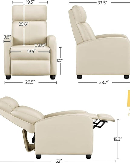 Yaheetech Recliner Chair PU Leather Recliner Sofa Home Theater Seating Adjustable Modern Single Reclining Chair Sofa with Pocket Spring Living Room Bedroom Beige - LeafyLoom