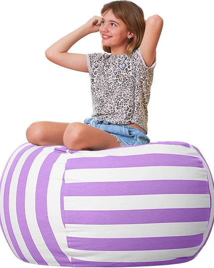 Aubliss Stuffed Animal Bean Bag Storage Chair (Purple/White Striped, Large (38'')) - LeafyLoom