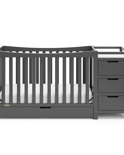 Graco Remi 4-in-1 Convertible Crib & Changer with Drawer (Gray) – GREENGUARD Gold Certified, Crib and Changing -Table Combo, Includes Changing Pad, Converts to Toddler Bed, Daybed and Full-Size Bed - LeafyLoom
