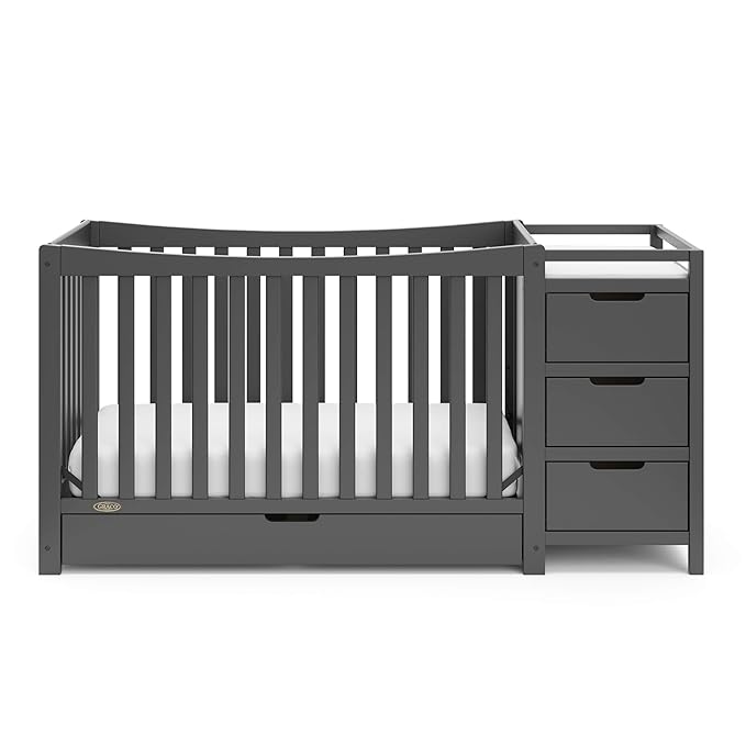 Graco Remi 4-in-1 Convertible Crib & Changer with Drawer (Gray) – GREENGUARD Gold Certified, Crib and Changing -Table Combo, Includes Changing Pad, Converts to Toddler Bed, Daybed and Full-Size Bed - LeafyLoom