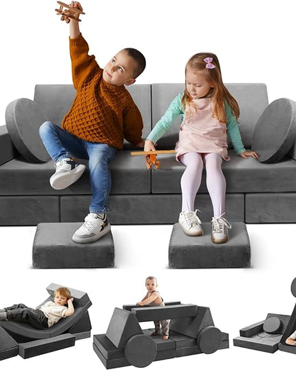 Modular Kids Play Couch, 18pcs Toddler Floor Sofa, Sectional Couch for Children, Fortplay Bedroom and Playroom Furniture for Playing, Creativing, Convertible Foam and Floor Cushion for Boys and Girls - LeafyLoom