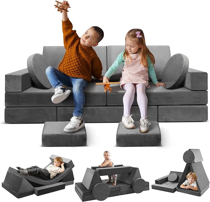 Modular Kids Play Couch, 18pcs Toddler Floor Sofa, Sectional Couch for Children, Fortplay Bedroom and Playroom Furniture for Playing, Creativing, Convertible Foam and Floor Cushion for Boys and Girls - LeafyLoom