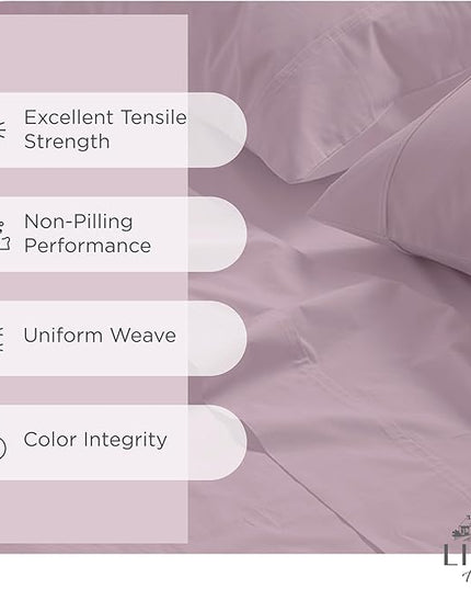 100% Cotton Percale Sheets Twin Size,Mauve Lavender, Deep Pocket, 3 Pieces Sheet Set - 1 Flat, 1 Deep Pocket Fitted Sheet and 1 Pillowcase, Crisp Cool and Strong Bed Linen - LeafyLoom