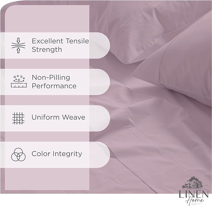 100% Cotton Percale Sheets Twin Size,Mauve Lavender, Deep Pocket, 3 Pieces Sheet Set - 1 Flat, 1 Deep Pocket Fitted Sheet and 1 Pillowcase, Crisp Cool and Strong Bed Linen - LeafyLoom