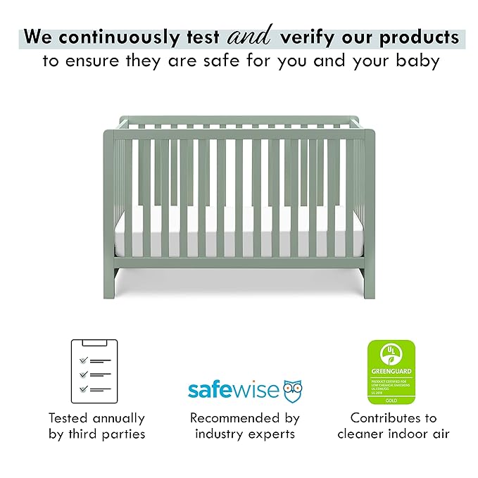 Carter's by DaVinci Colby 4-in-1 Low-Profile Convertible Crib in Light Sage, Greenguard Gold Certified - LeafyLoom