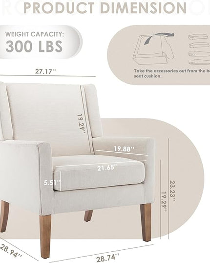 COLAMY Modern Wingback Living Room Chair, Upholstered Fabric Accent Armchair, Single Sofa chair with Lounge Seat and Wood Legs for Bedroom/Office/Reading Spaces, Beige - LeafyLoom
