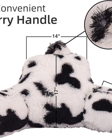 A Nice Night Faux Fur Reading Pillow Bed Wedge Large Adult Children Backrest with Arms Back Support for Sitting Up in Bed/Couch for Bedrest,Cow - LeafyLoom
