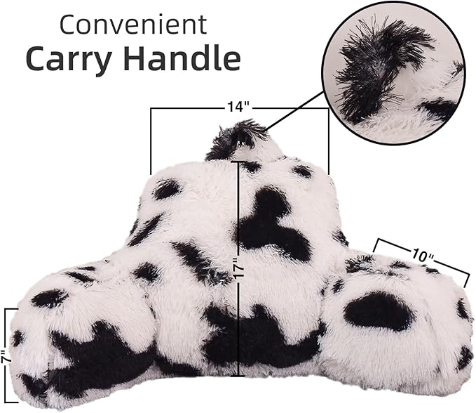 A Nice Night Faux Fur Reading Pillow Bed Wedge Large Adult Children Backrest with Arms Back Support for Sitting Up in Bed/Couch for Bedrest,Cow - LeafyLoom