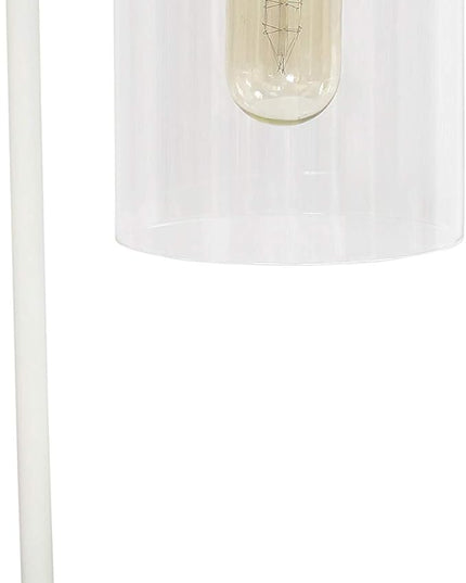 Simple Designs LD1036-WHT Bronson Antique Style Industrial Iron Lantern Desk Bedside Glass Shade Table Lamp, White - LeafyLoom