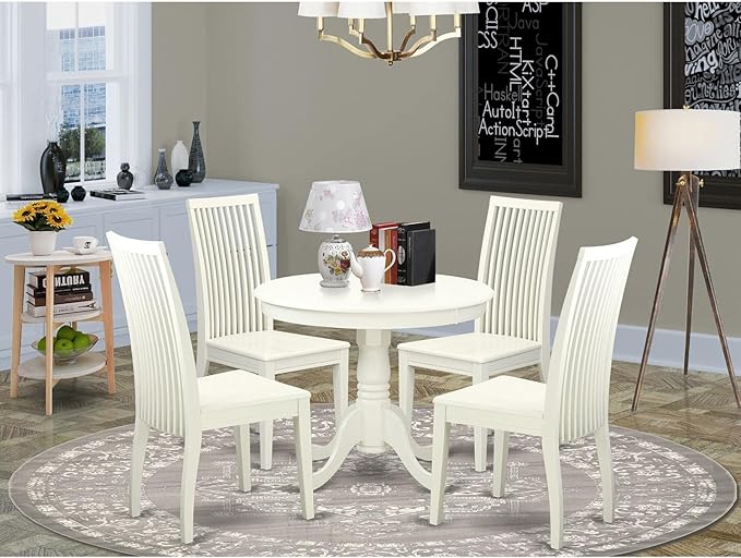 East West Furniture ANIP5-LWH-W 5 Piece Modern Set Includes a Round Kitchen Table with Pedestal and 4 Dining Room Chairs, 36x36 Inch - LeafyLoom