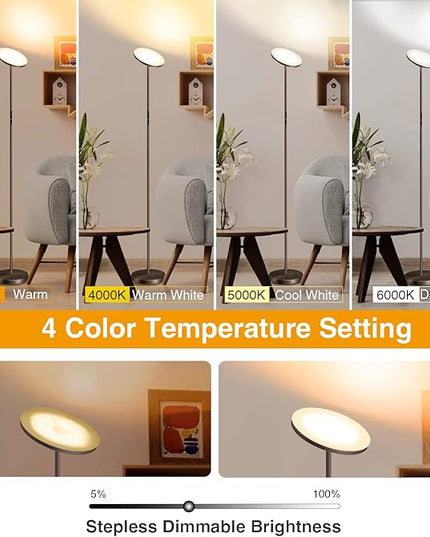 OUTON Floor Lamp, 30W/3000LM LED Modern Torchiere Sky Lamp, Dimmable Bright Standing Tall Lamp with 4 Color Temperatures, 1 Hour Timer, Remote Touch Control for Living Room Bedroom, Office, Bronze - LeafyLoom
