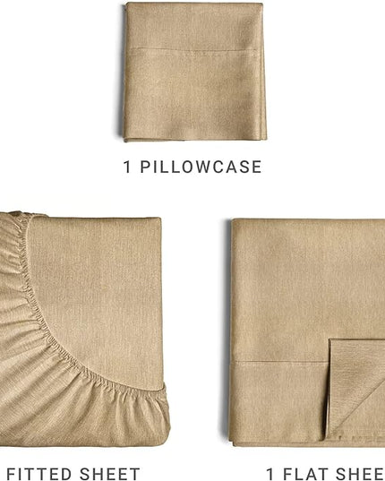 Twin Size 3 Piece Sheet Set - Comfy Breathable & Cooling Sheets - Hotel Luxury Bed Sheets for Women & Men - Deep Pockets, Easy-Fit, Soft & Wrinkle Free Sheets - Heathered Tan Oeko-Tex Bed Sheet Set - LeafyLoom